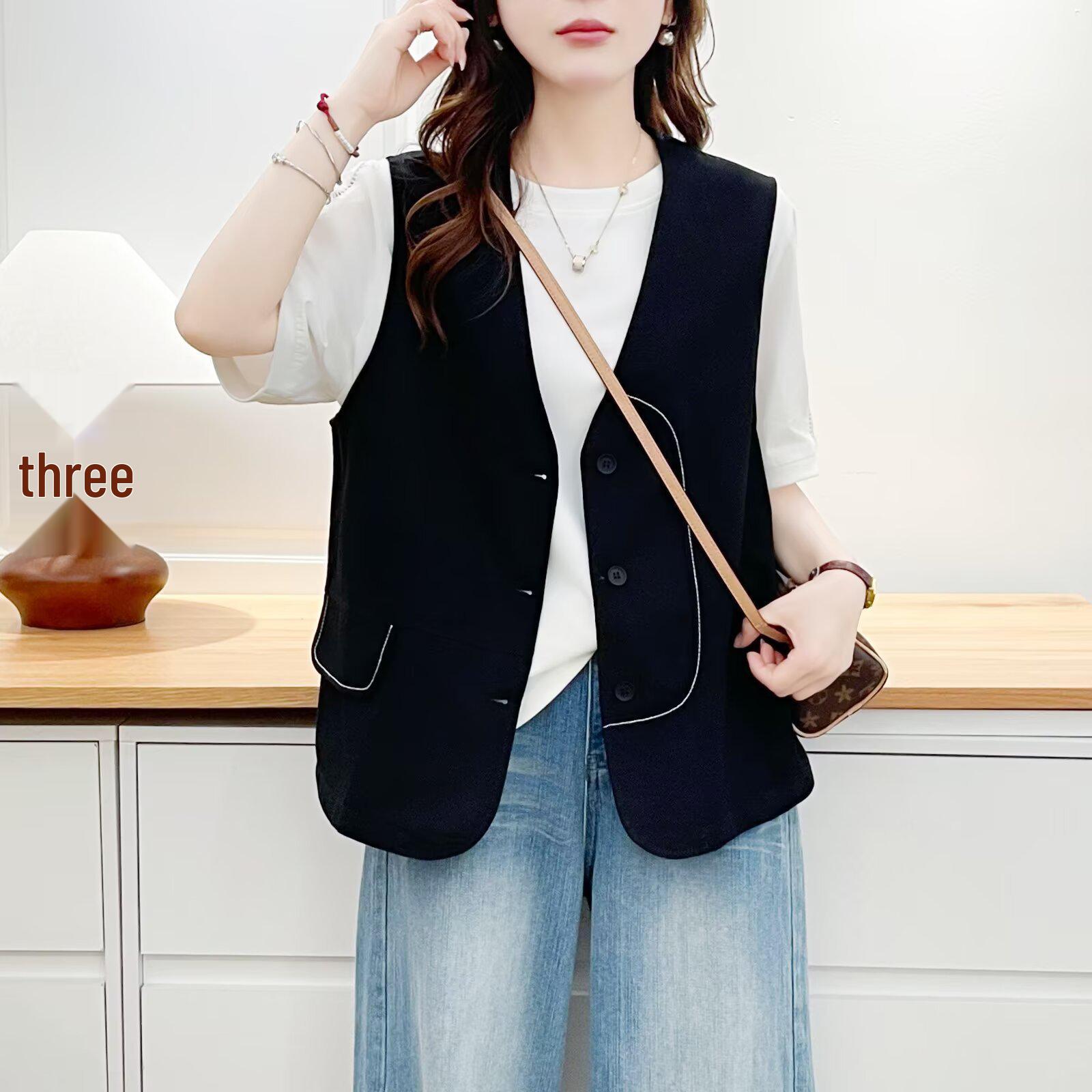 

Plus Size Layered V-Neck Vest for Chubby Girls – Asymmetrical Spring Fashion 2026 with Shoulder Pads XL чорний