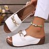 2025 Summer Plus Size Women's Wedge Platform Sandals: European & American Casual One-Strap Thick-Soled Beach Slippers
