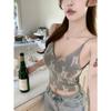 Summer new sweet and spicy style U-neck lace splicing sling vest women's slim and thin back short top