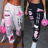 Pantaloni della Tuta Stampati alla Moda da Donna Vita Elastica Casual Larghi Hip Hop Danza Sportivi Alta Elasticità Comfort Pantaloni da Allenamento