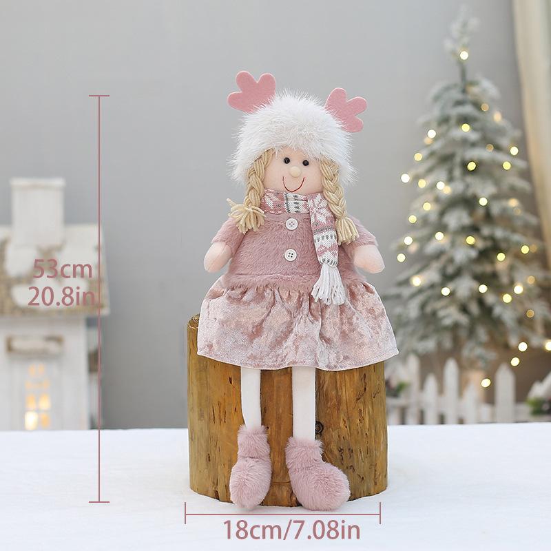Růžový vánoční látkový panáček s parohy - Stojící ozdoba pro chlapce nebo dívku