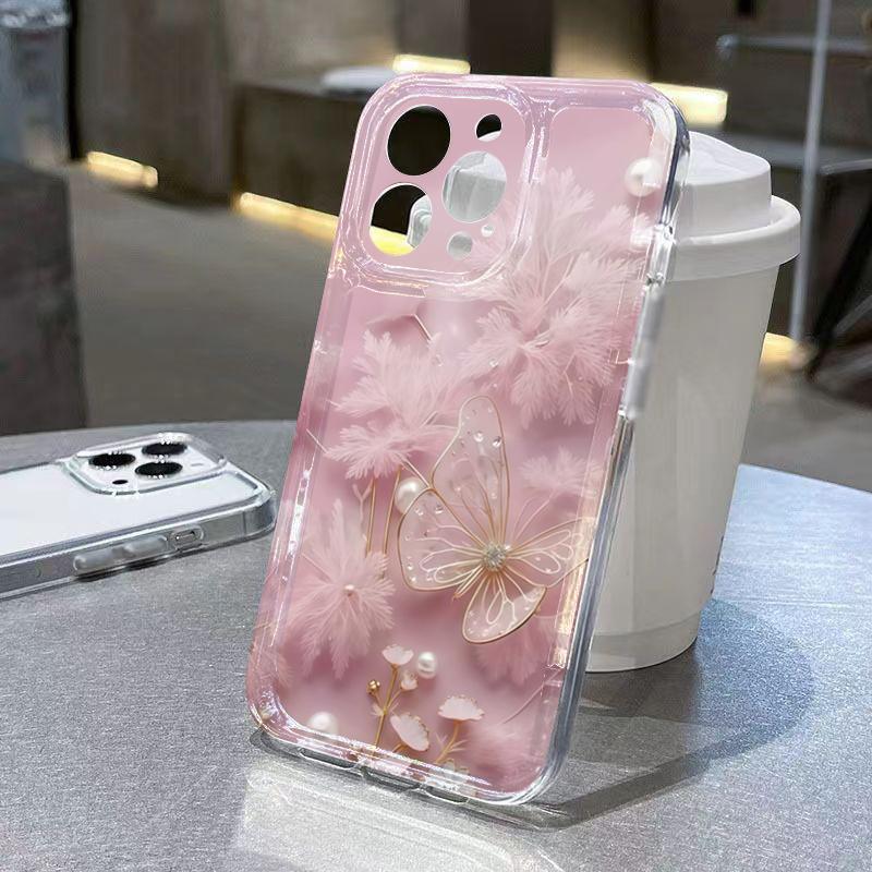 Phone Case For Xiaomi 13 12 11 Lite 5G 14 13 14T 13T 12T For Xiaomi 17 Pro Max Diamond Pearl Butterfly Pattern Transparent Cover