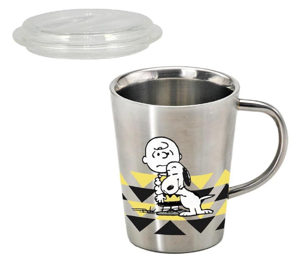 PEANUTS Double-Sided Stainless Steel Mug, Approx. 360ml, with Lid, "Thank You," Made in Japan (Processed) SN752-856P