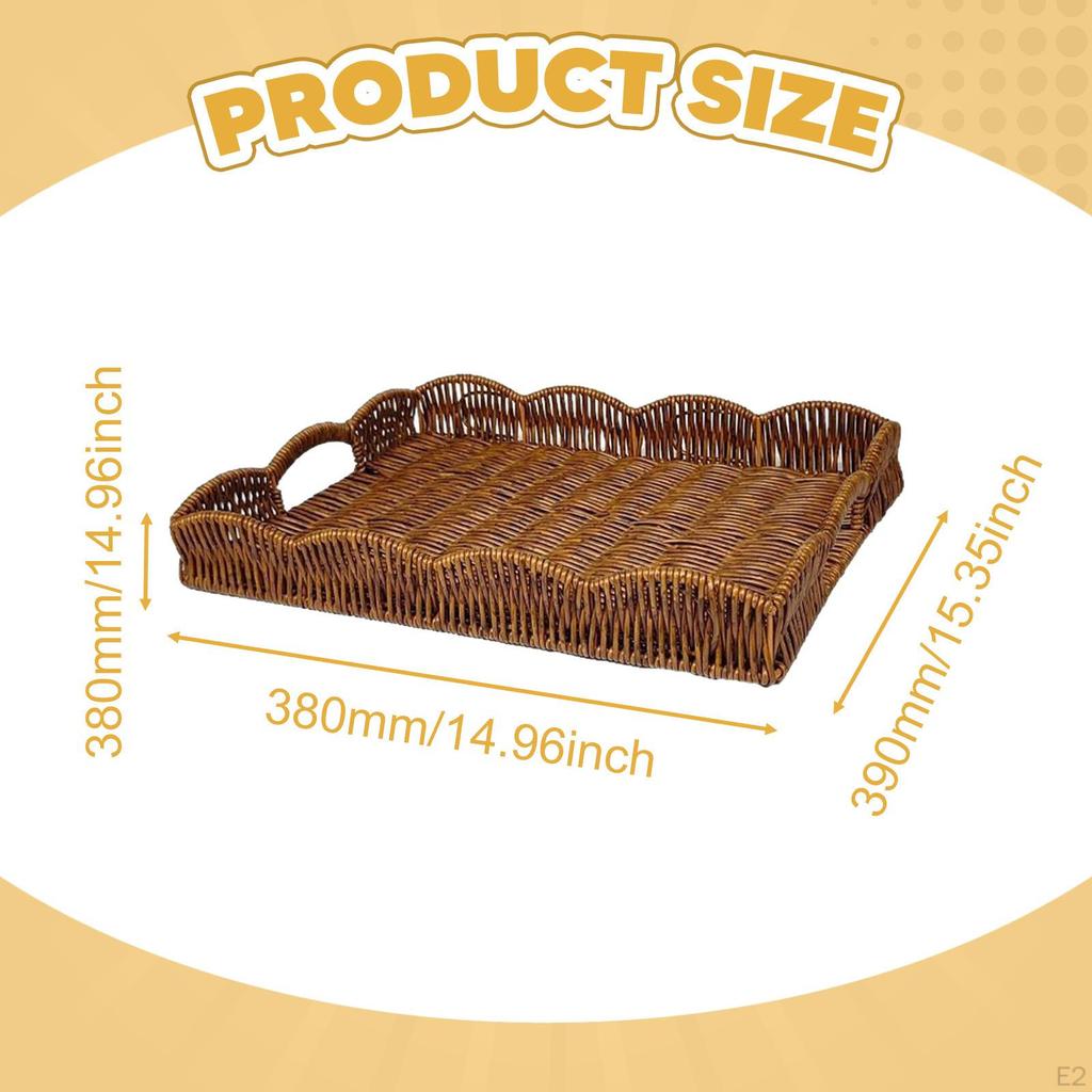Hand Woven Imitation Rattan Serving Tray with Handles for Breakfast, Drinks, Snack Dining/Coffee