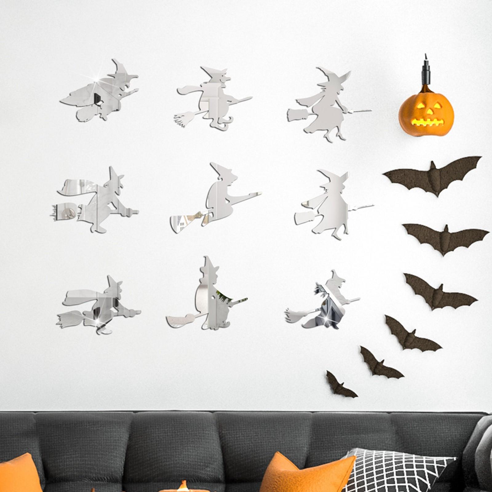 

Акриловая зеркальная палочка «Ведьма Хэллоуина», трехмерная самоклеящаяся праздничная стена серебряный