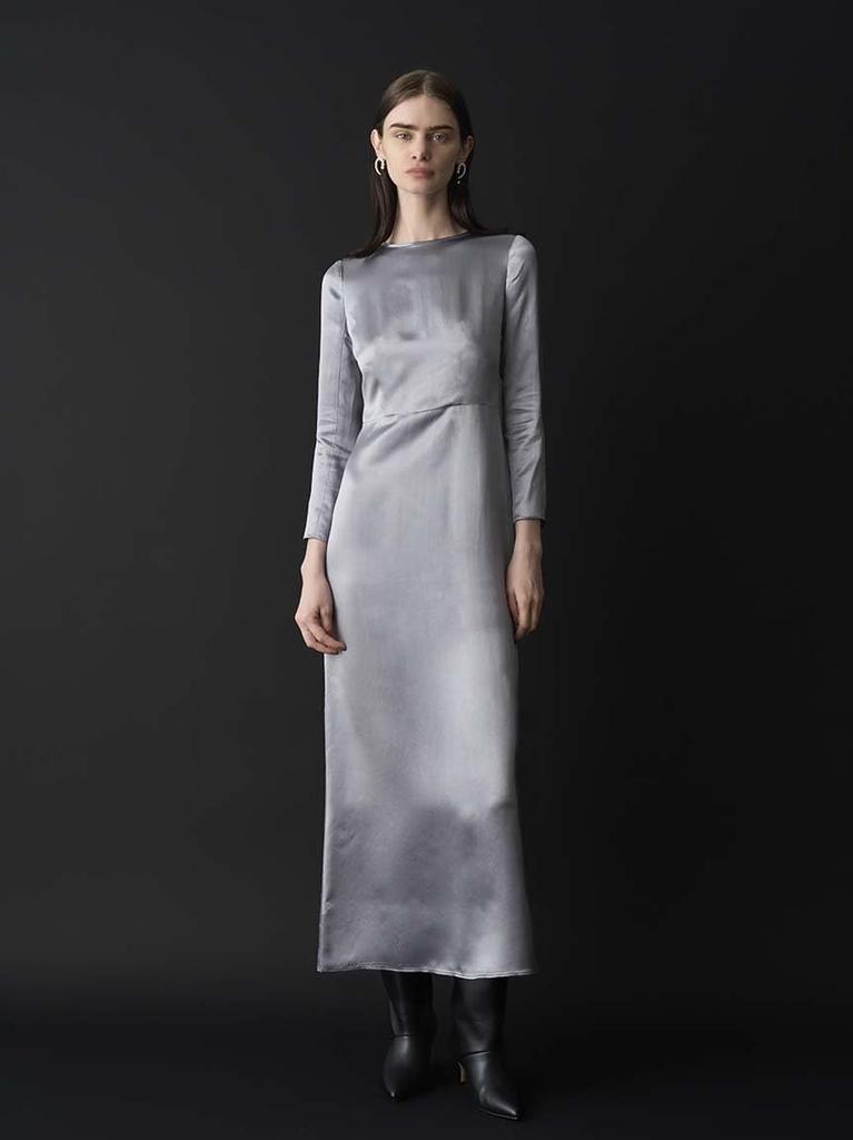 Snidel Women's Back Sheer Satin Dress SWFO244113 LGRY