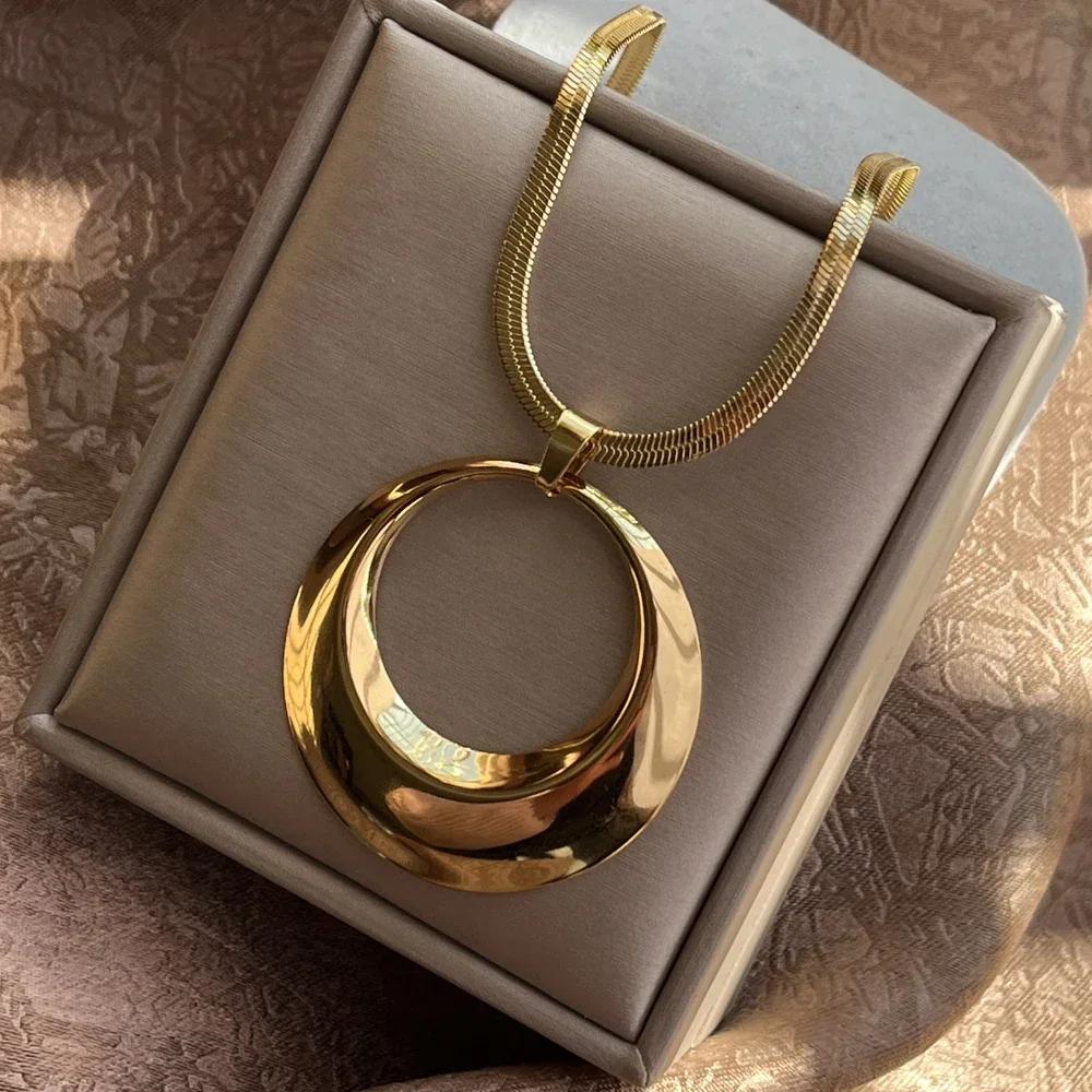 Нержавеющая Сталь Преувеличенный Панк Большой Круглый Кулон-Ожерелье Формы О Женщины Мужчины Массивная Змеиная Лезвийная Цепь Гранж Стимпанк Украшения