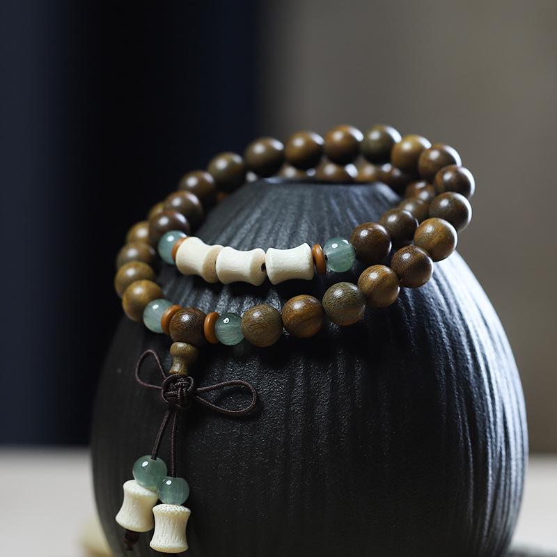 Chinese Green Sandalwood & Jade Multi-Circle Women's Light Purple Bead Bracelet