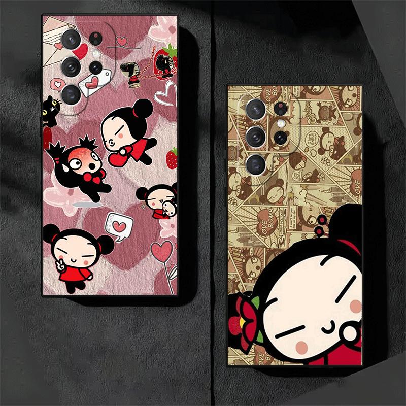 Cartoon Cute Pucca Garu Soft Phone Case for Samsung Galaxy S26 S25 Edge S24 Ultra S23 Plus S22 S21 FE S20 Black Cover Back Shell