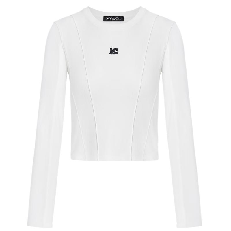 

MO&Co. MC Embroidered Line Cut Cropped Long Sleeve T-Shirt S
