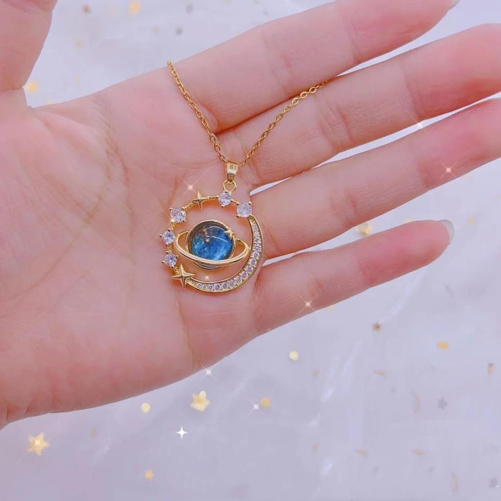 Mode Luxus Inlaid Zirkon Planet Mond Anhänger Halskette für Damen Mädchen Schmetterling Wassertropfen Schlüsselbein Kette Charm Schmuck