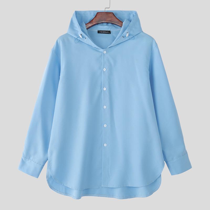 INCERUN Oversized Men Long Sleeve Casual Loose Hooded Shirts Tops