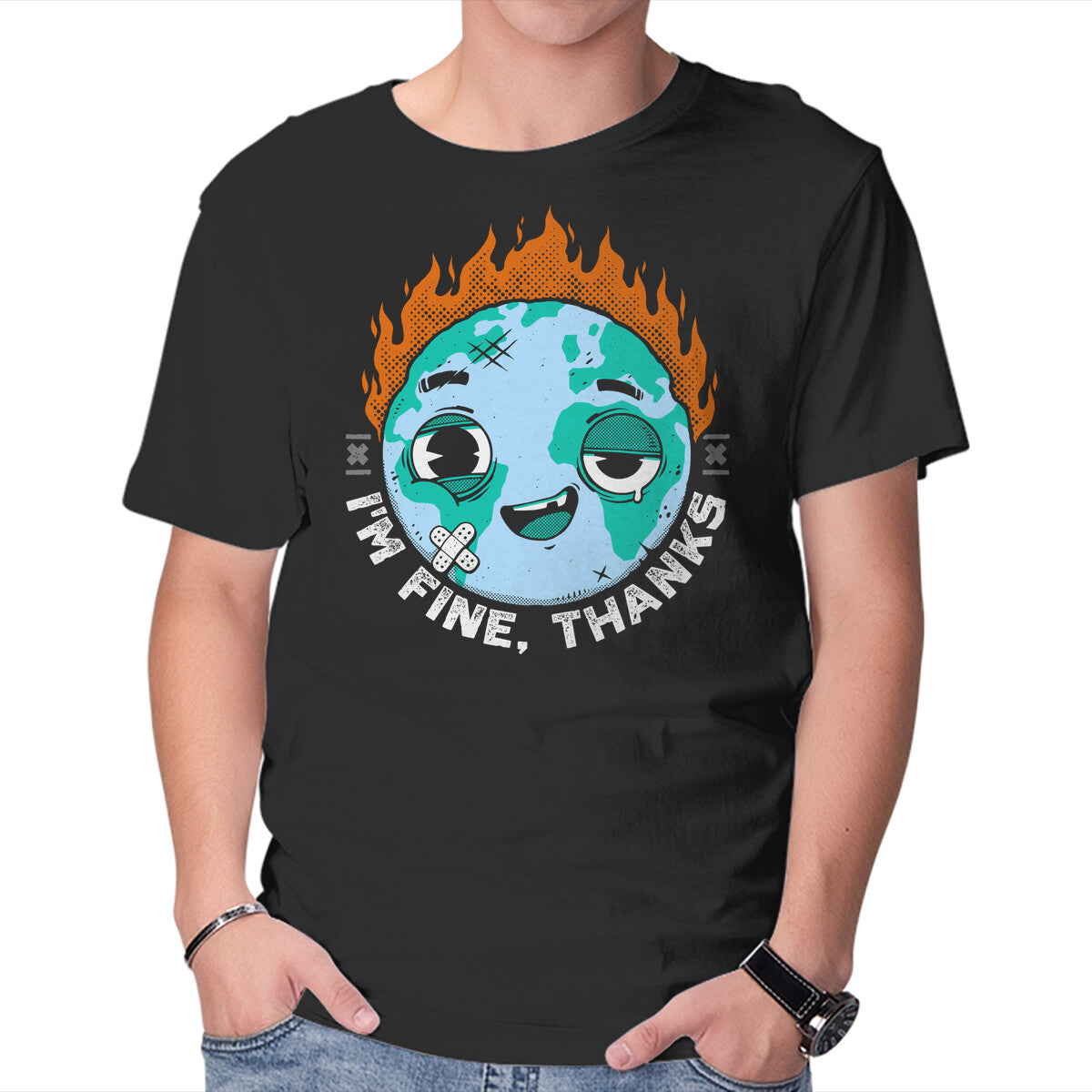 Unisex Crew Neck T-Shirt I m Fine Thanks Graphic Short Sleeve Casual Tee XXL