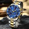 OLEVS Men's Watch Stylish Black Popular Waterproof Quartz Analog Chronograph Stainless Steel Metal Band Simple Easy-to-Read Business Casual Fashion
