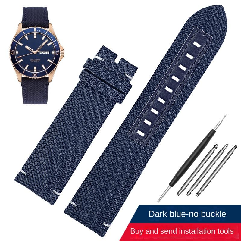 Herren Sport-Armband für Mido M026.629 M026.430 Ocean Star Pilot Nylon-Gewebe Echtleder Unterseite Uhrenarmband 22mm Zubehör