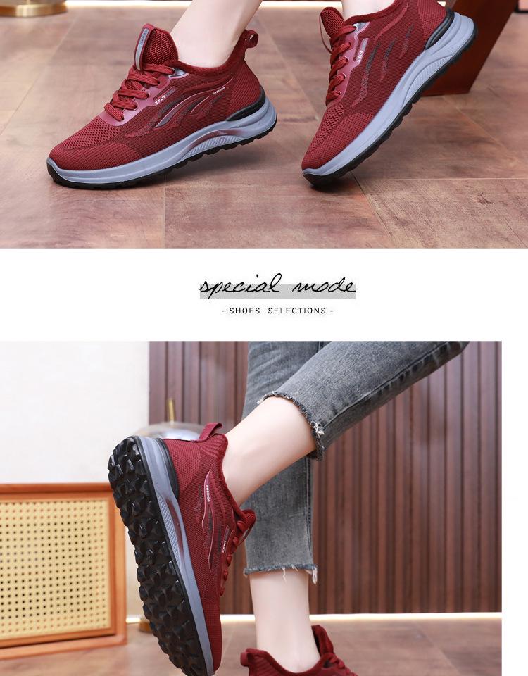 Winter Women's Plus Velvet Warm Non-Slip Flyknit Sports Shoes - Soft Sole for Mid-Aged & Elderly moms.