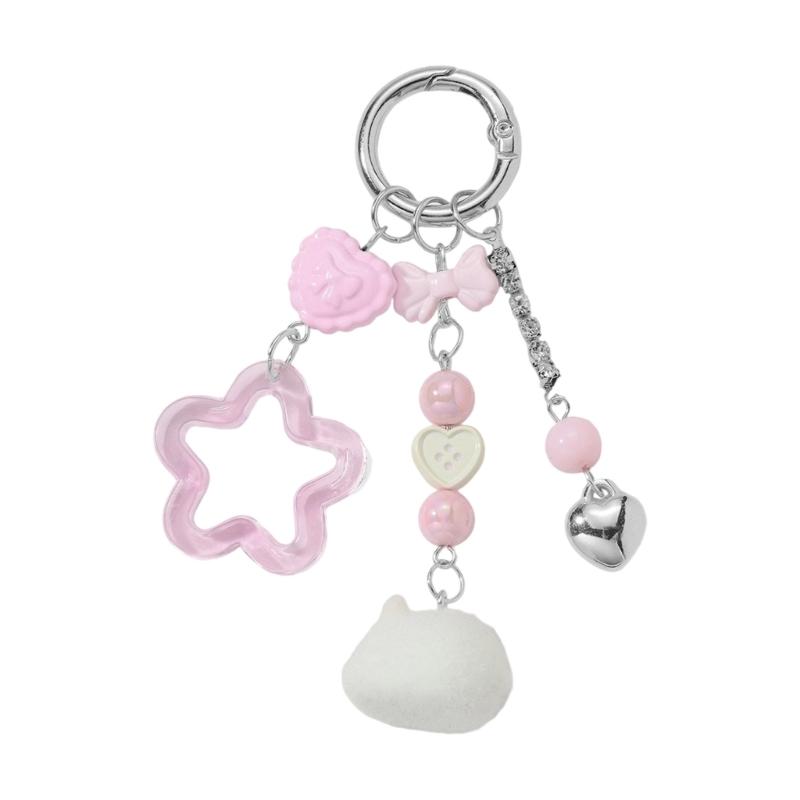 

Cute Cartoon Animal Keychain Soft Plush Rabbit Frogs Design Lightweight Sturdy Alloy Acrylic Accessory Gift