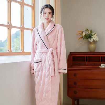 New Autumn and Winter Long-sleeved Dressing Gown Women's Diamond Plaid Jacquard Fleece Warm Bathrobe Home Wear Set