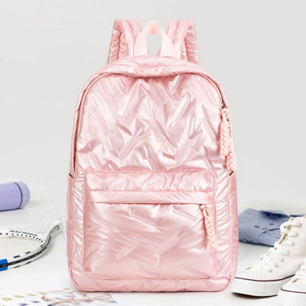 Nylon Space Cotton Backpack Solid Color Student Schoolbag All-match Bubble Shoulder Bag  Travel