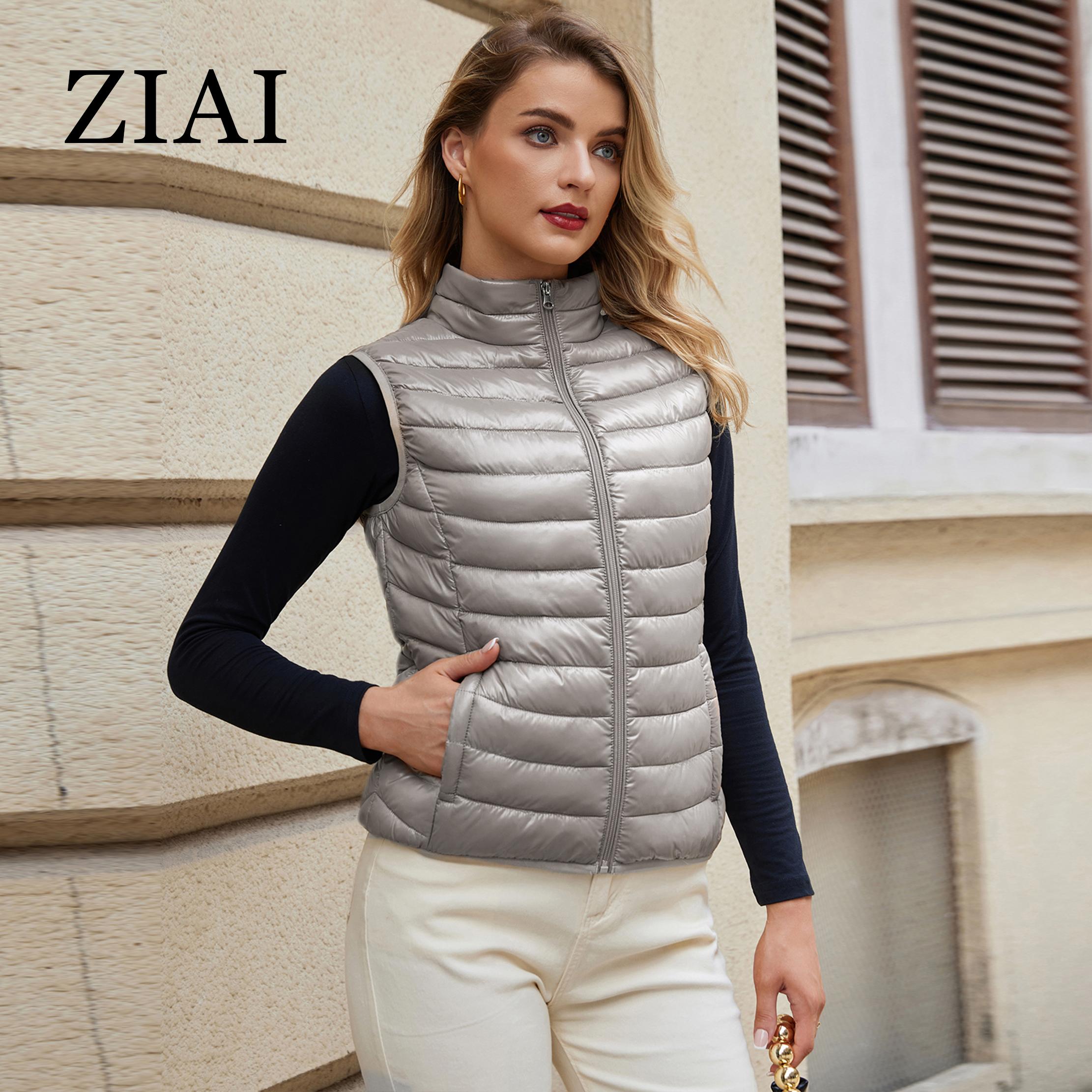 ZIAI Новые женские ультралегкие пуховые жилеты Приталенная куртка-пуховик без рукавов — фото 11