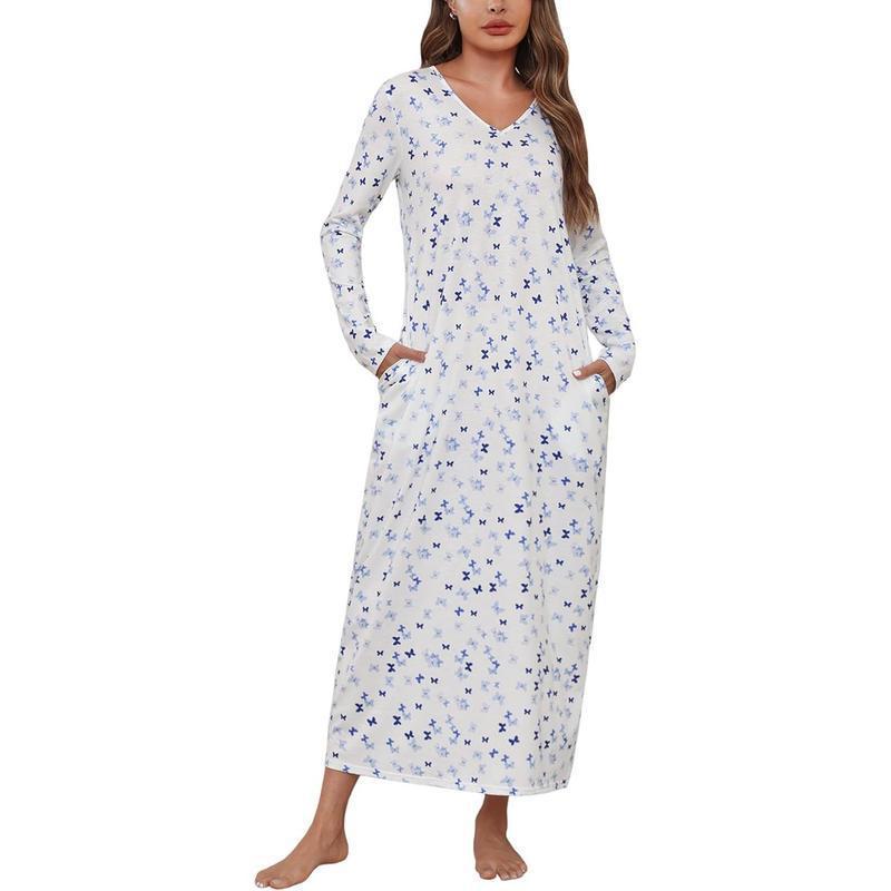 Women's Long-Sleeve Cotton Nightgown Pajamas