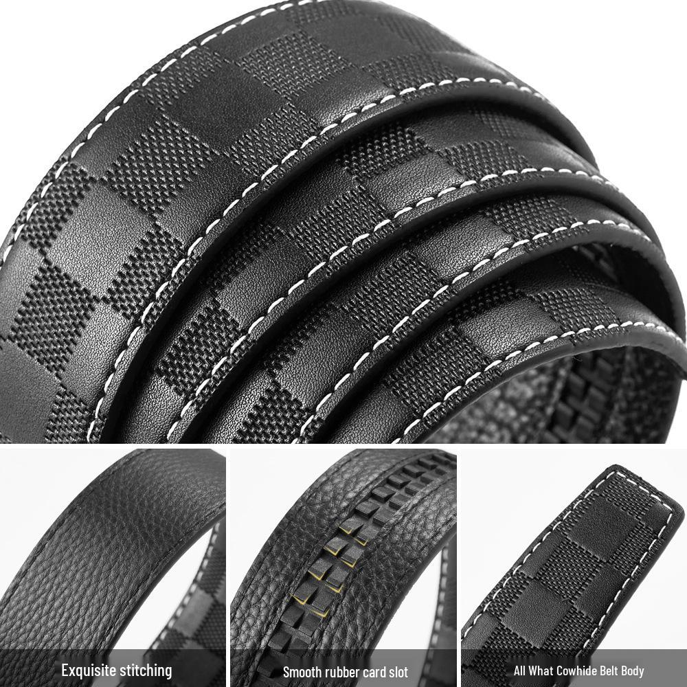Men's Genuine Cowhide Belt with Automatic Buckle, 3.5cm Width