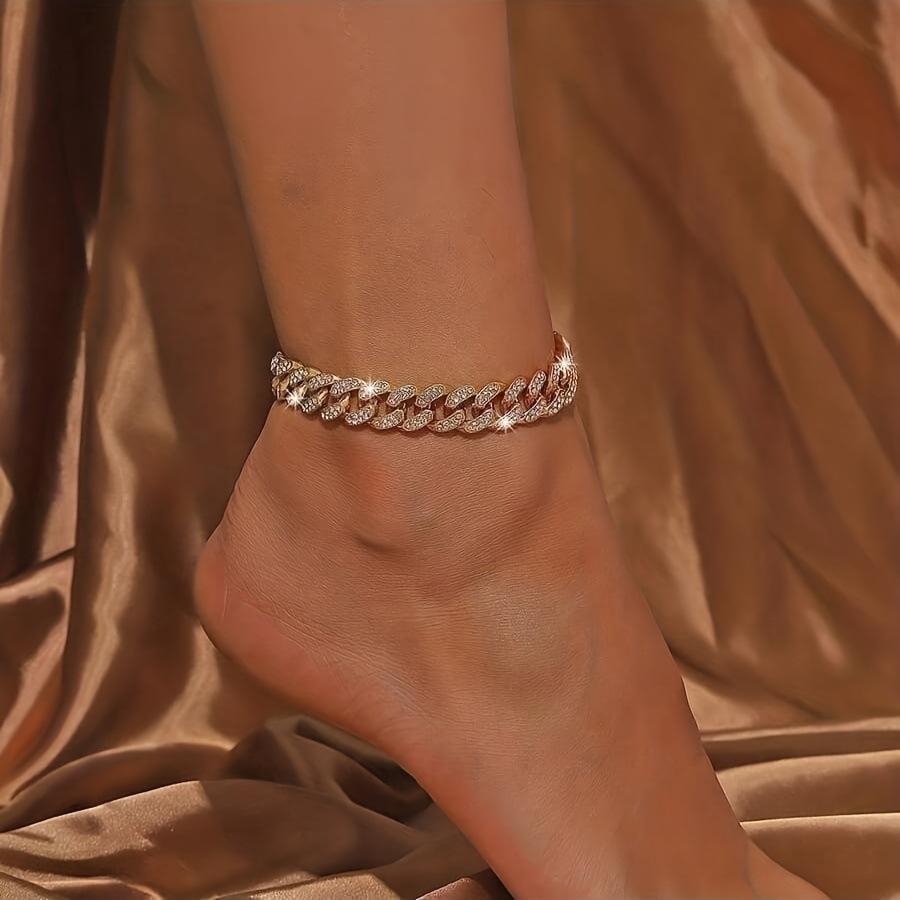 Fashion Fashion Accessories Luxury Full diamond Rhinestone Hip-hop Cuban Chain Anklet