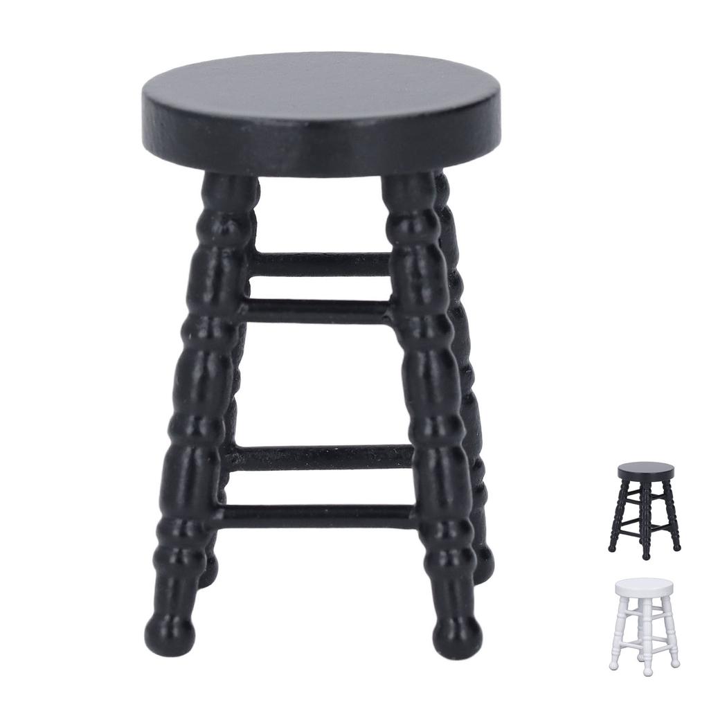 1:12 Scale Dollhouse Stool Chair Wooden Handcrafted Scene Ornament Model Miniature Round Stool Chair