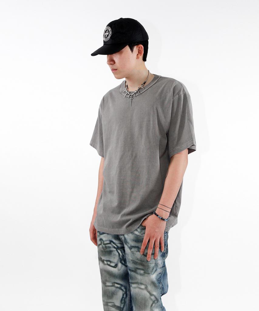 Keuligeon Pigment 3 Stitch Semi-Oversized Short Sleeve T-Shirt Metal Grey