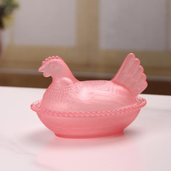 Yousheng Chicken Shaped Candy Dish Hen On Nest Glass Candy Bowl with Lid Farmhouse Egg Tray Dessert Plate Snack Bowl for Party Treats Home Tabletop