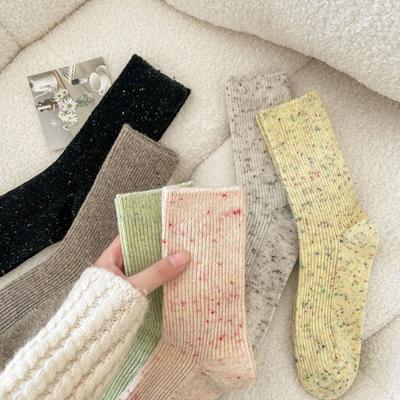 Warm and Thick Woolen Socks for Autumn and Winter, Versatile and Sweet Solid-colored Pile Socks for Women