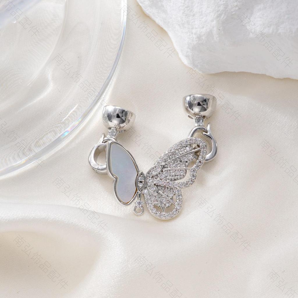18k Gold-Plated Pearl Necklace Clasp with Zircon Butterfly Figure-Eight Design for DIY Jewelry