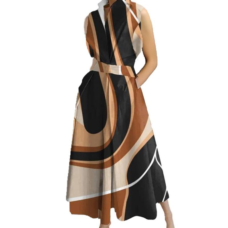 Dress summer new commuter fashion solid color V-neck women's button pendulum dress