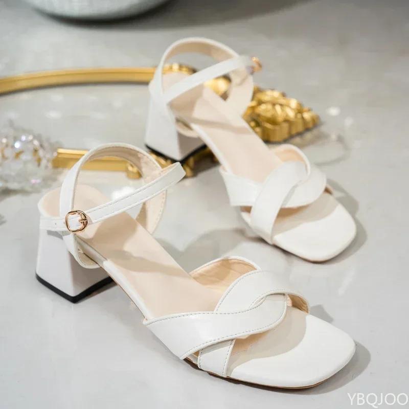Women's Plus Size Square Toe Thick Heel Sandals 2025summer New High Heels Party Shoes Comfortable Soft Soled Sandals Fashionable