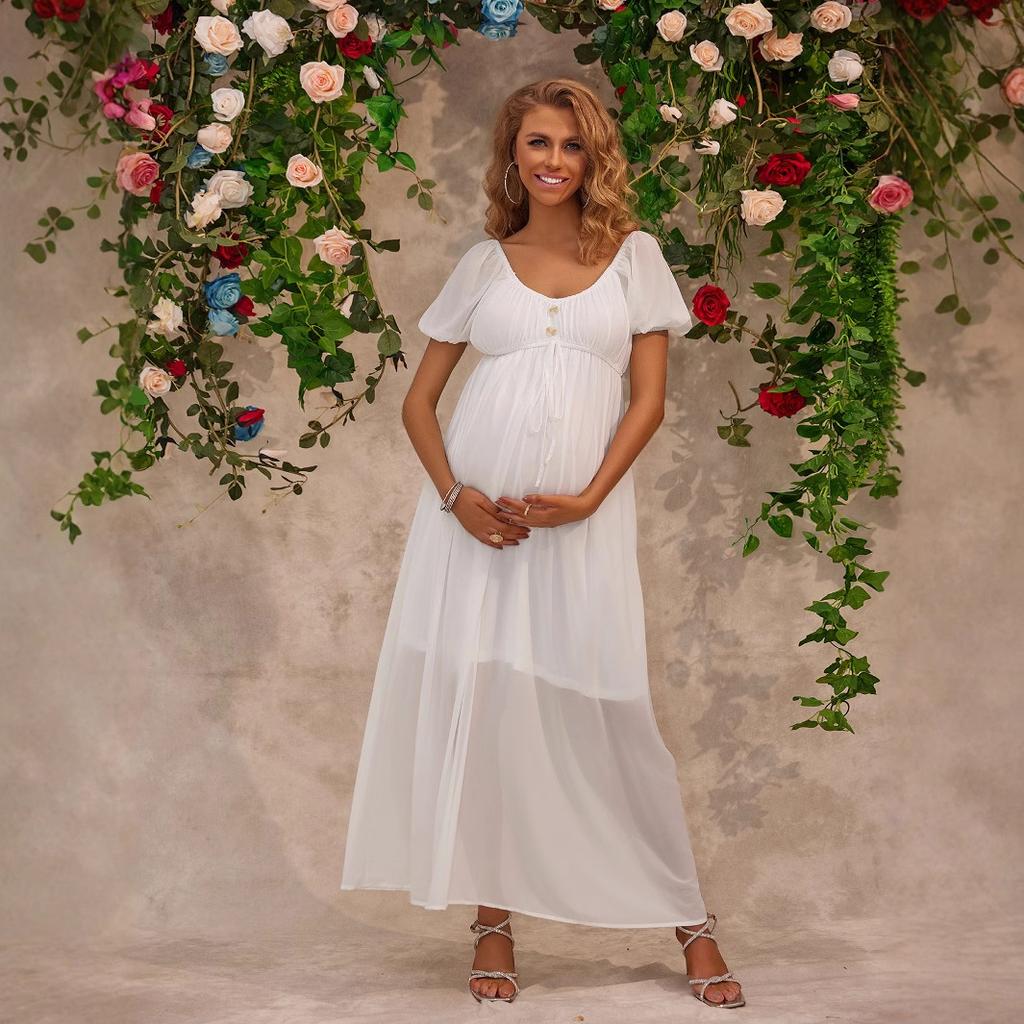 Europe and the United States Summer New Elegant Women's Skirt Temperament Solid Color Frilly Split Maternity Dress