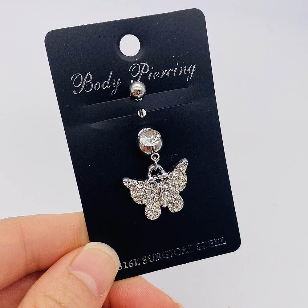 1Pcs Stainless Steel Long Navel Nail Butterfly Heart Five-pointed Star Pendant Navel Ring Piercing Jewelry