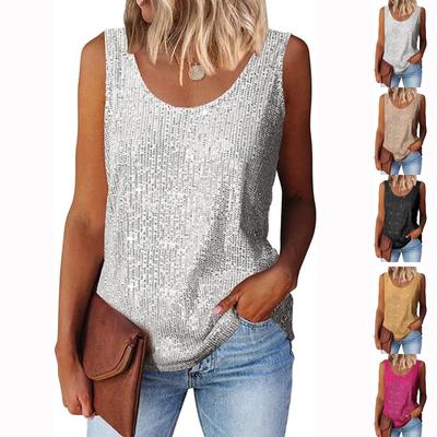 Lockeres, lässiges Camisole-Shirt mit Rundhalsausschnitt und Pailletten für Damen