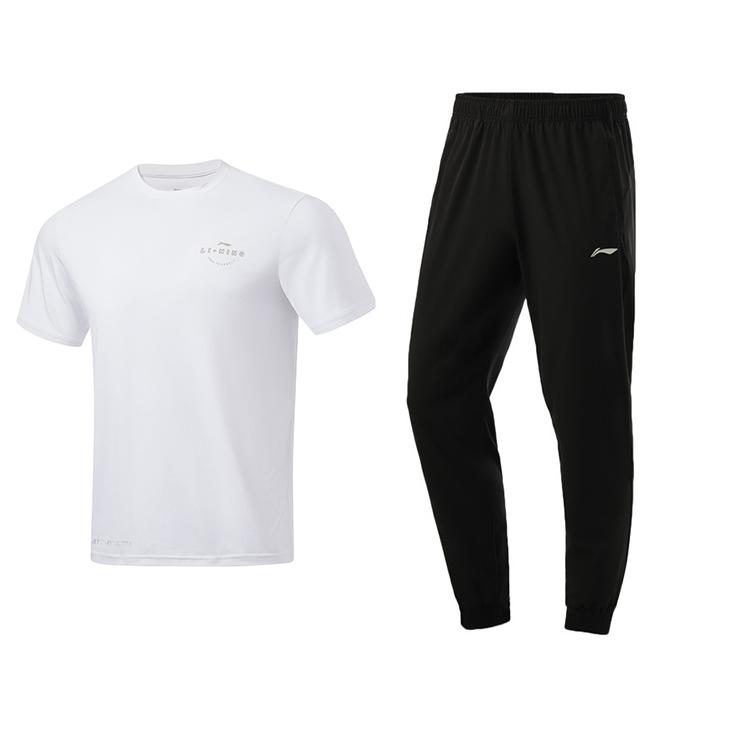 

Li-Ning College Style Quick-Dry Breathable Fashion Comfortable Short Sleeve Solid Loose Long Pants Casual Sports Suit AYKT415-1+ATSU817-2