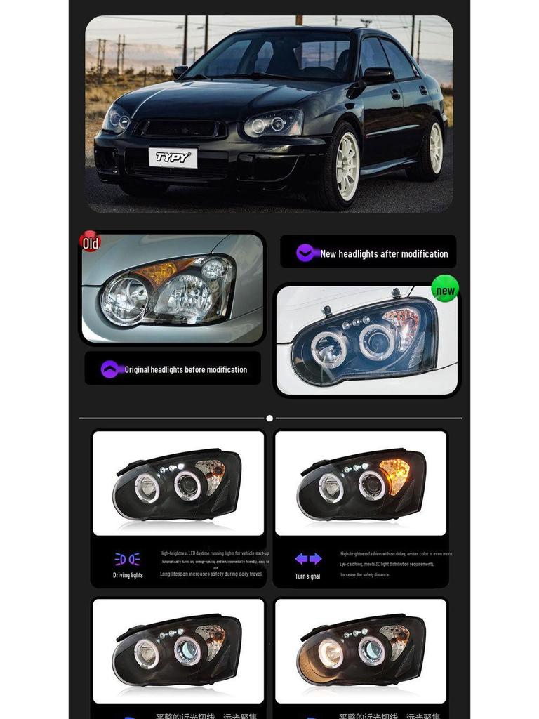 Suitable Modified LED Projector Headlight Assembly with Daytime Running Lights and Turn Signals for 2004-2005 Subaru Impreza