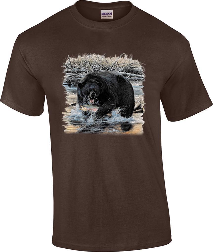 Wild Animal Wildlife Grizzly Black Bear Fishing T-Shirt S
