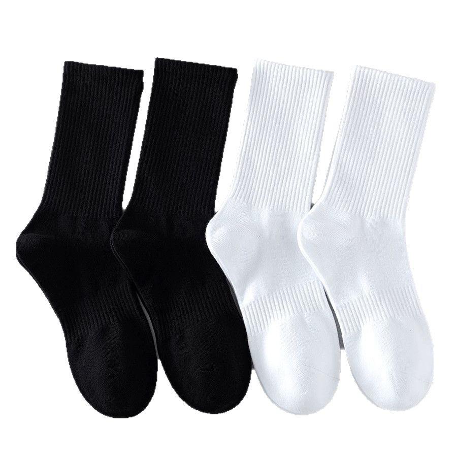 0-Pin socks men's and women's medium tube socks solid color long tube couple socks black and white student sports breathable