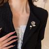Elegant Rhinestone Camellia Pearl Brooches For Women Exquisite Crystal Hollow Flower Sweater Lapel Pins