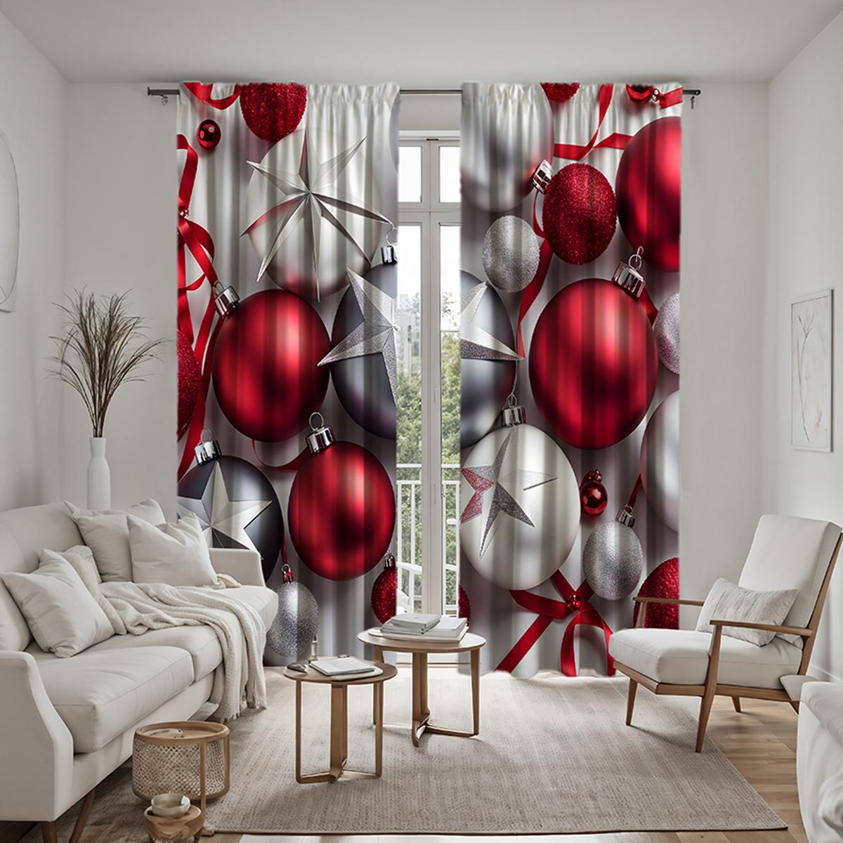 

2 шт. HD пятиконечная звезда красный и белый шар подвесной декоративный занавес красный цифровой печатный занавес украшение для дома стиль dec W52H63inchW132H160cm