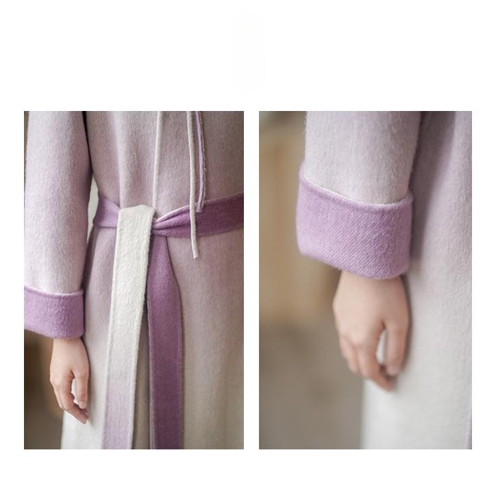 Fashionable Literary Classic Style Standing Collar Long Woolen Coat  with Belted Waist