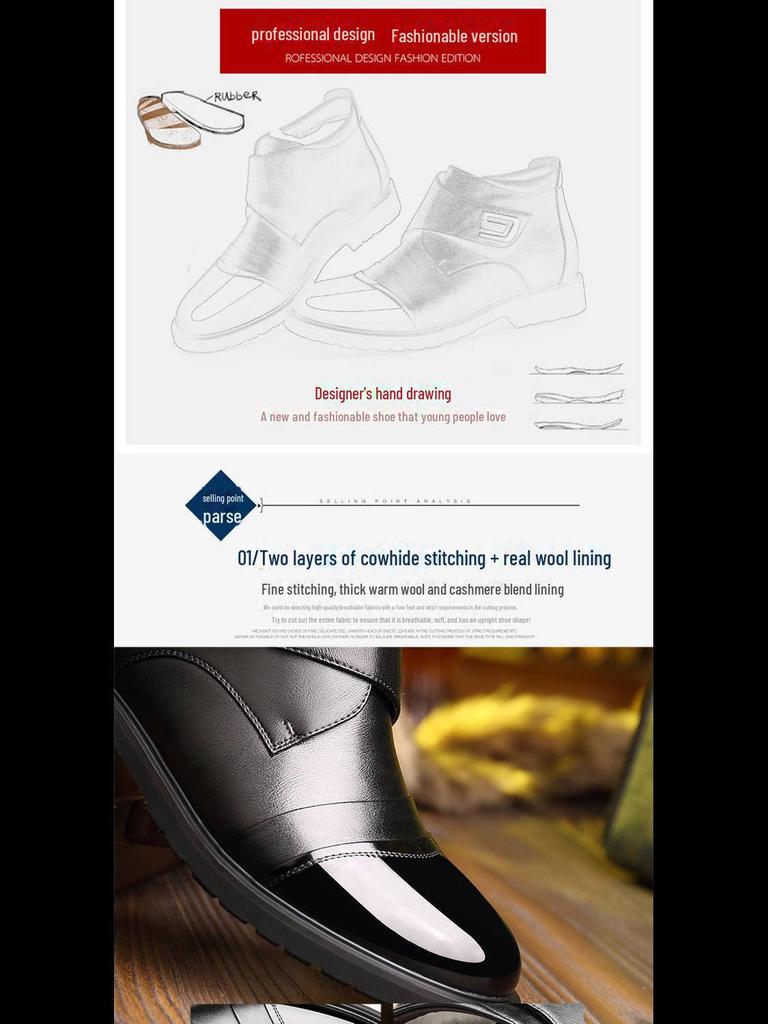 Men's Genuine Leather Velcro Winter Shoes with Plush Wool for Middle-Aged & Elderly