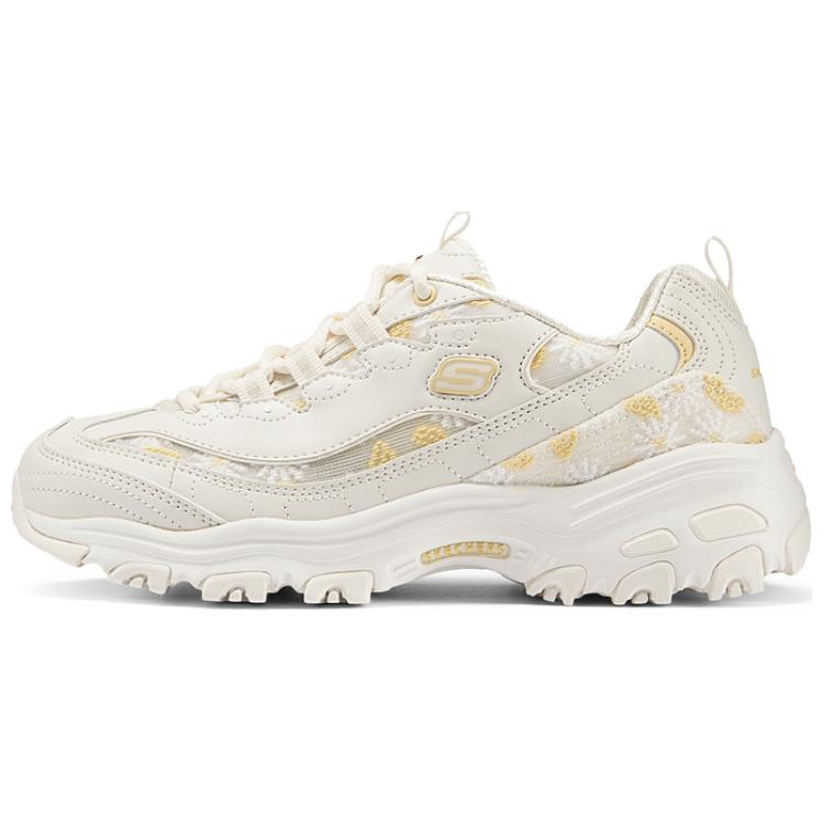 Skechers Women's Yellow Dlites 1.0 Floral Bear Thick Sole Comfortable Shock Absorption Increased Height Low Top Dad Shoes Sneaker Daisy- 150234-Ntyl Cm
