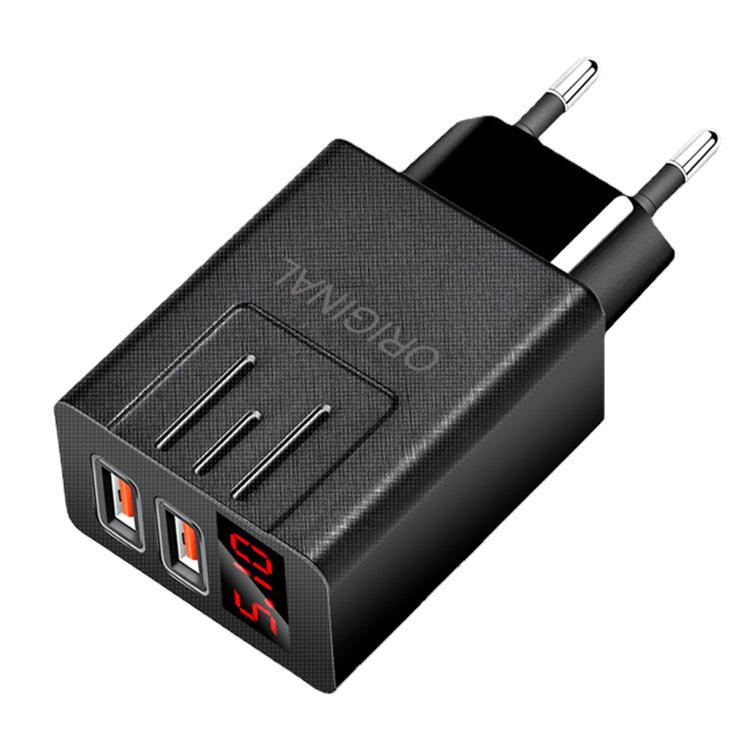 

2.1A Dual USB Mobile Charger with Digital Display Screen, EU/US Plug EU White