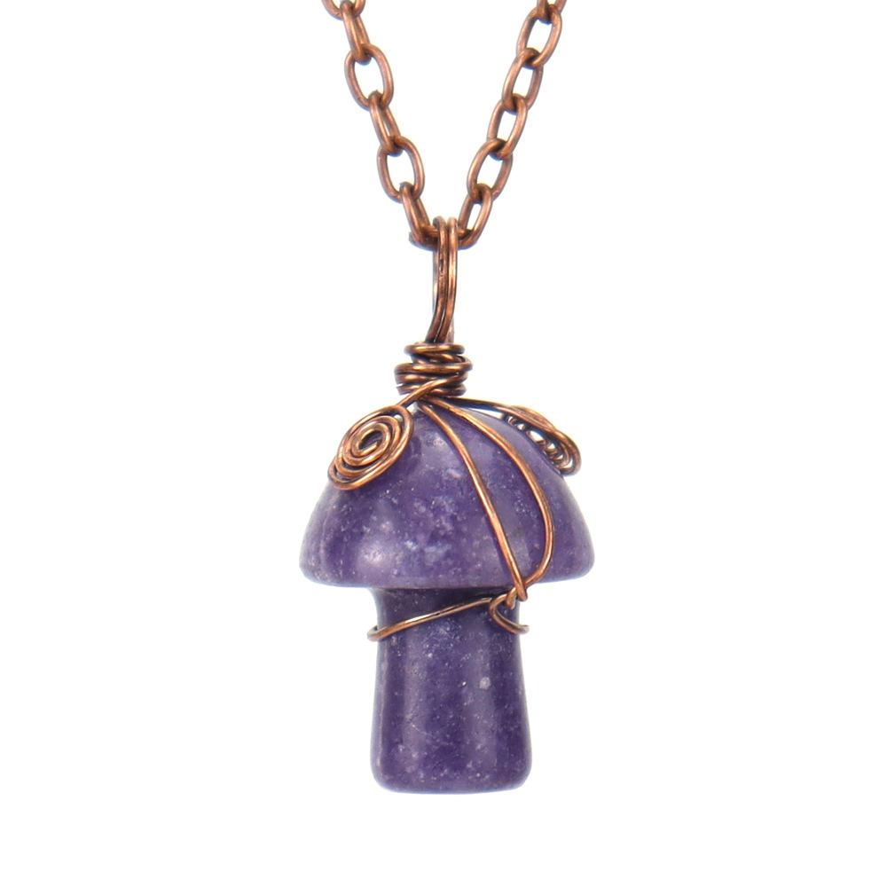 Hand-Wound Crystal Green Dongling Agate Small Mushroom Pendant Necklace Jewelry N586 лиловый