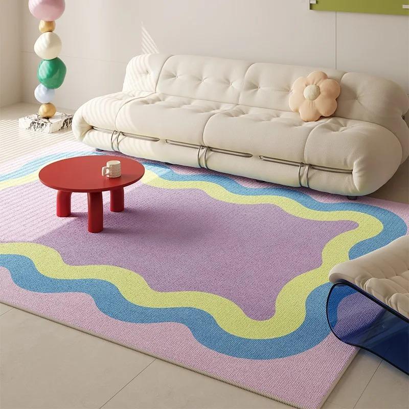 Wavy Stripe Carpet Mat Rug Rainbow Colors Pastel Gradient Modern Sweet Home Decoration Floor Mat Carpets for Living Room Bedroom