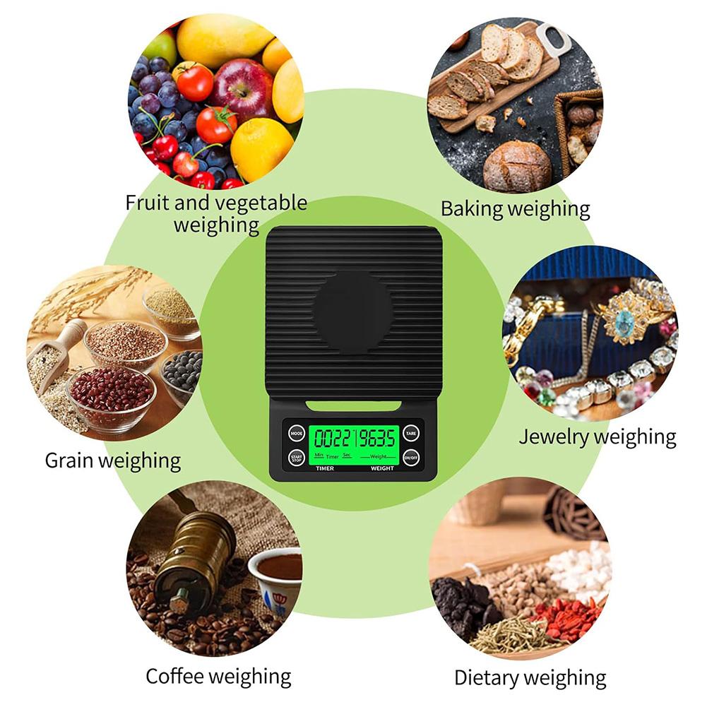 5/3kg Portable Kitchen Scales High Precision Measuring LCD Electronic Digital Kitchen Scale 0.1g Drip Coffee Scale with Timer
